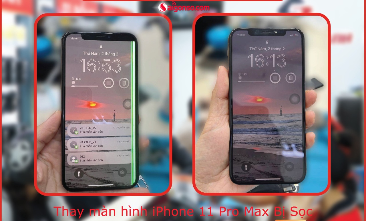 thay màn hình iphone 11 pro max bị  sọc